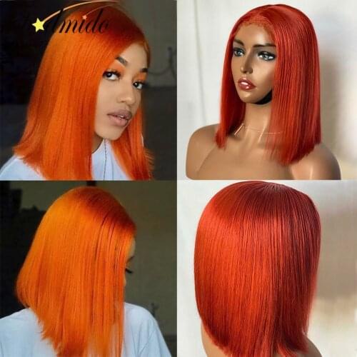 Orange Ginger 13x6x1 Lace Front Wig for Women 180% Density Human Hair Bob Wigs Glueless Short Hair Bob Cut Wigs with Baby hair
