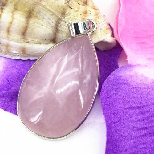 Natural pink crystal stone chalcedony jades charms waterdrop pendant flatback 24*36mm fit diy chains necklace women jewelry B307