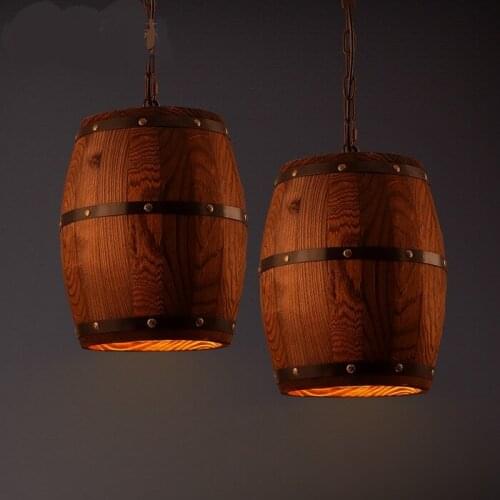 Solid Wooden retro Barrels pendant lights for restaurant bar barrel barrel LOFT creative wood lamp 1 head pendant lamps ZA