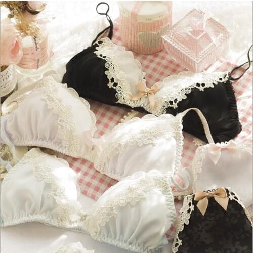 Romantic Underwear Women Set Lace Sexy Bra and Panty Set Cute Wire Free Ultra Thin Bra Thong Brief Sets Lolita Kawaii Lingrie