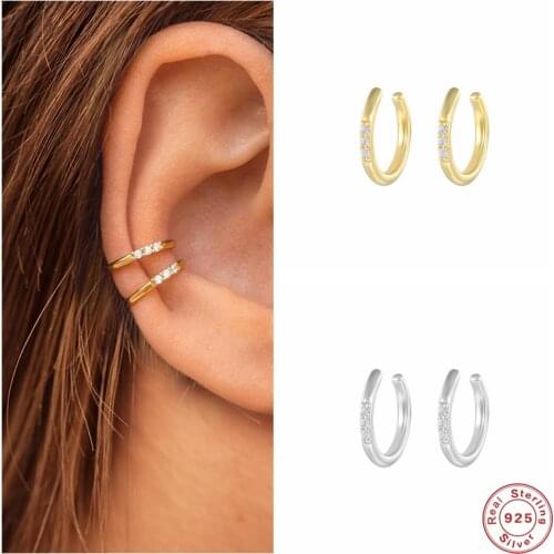 Aide 925 Sterling Silver Three Zircon Mosaic Ear Cuffs For Women No Piercing Cartilage Clip Earrings Luxury Party Rock Jewelry