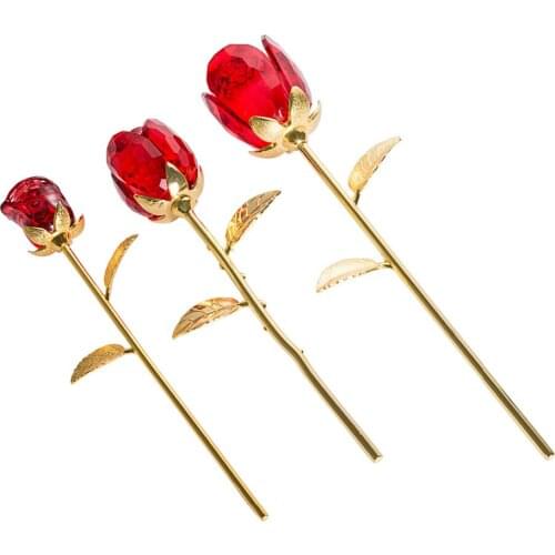 Crystal Glass Rose Flower Figurines Craft Wedding Valentines Day favors and gifts Souvenir Table Decoration Ornaments Cheap