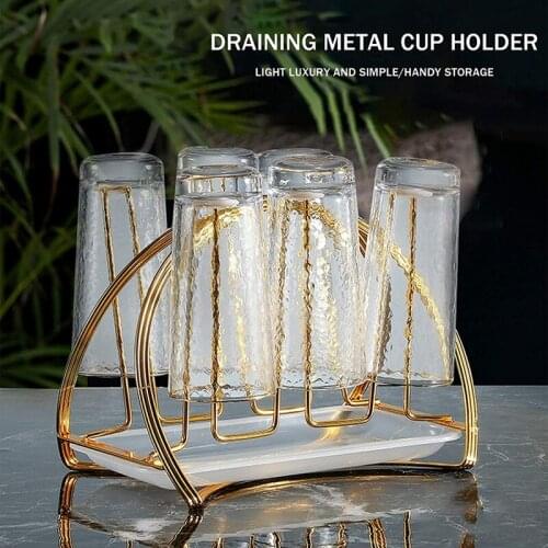 Cup Drying Rack 6 Bracket Coffee Cup Holder Glass Drain Rack with Bottom Tray Mug Rack for Restaurant Family Kitchen