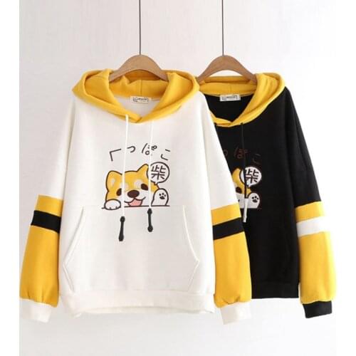 SzBlaZe Winter New Kawaii Shiba Inu Doggy Hoodies Cute Lovely Velvet inner Long-sleeve Sweatshirt funny Women Top Clothing