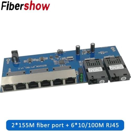 Ethernet Fiber switch 6 RJ45 2 SC Optical Media Converter Single Mode fiber Port PCB 10/100M