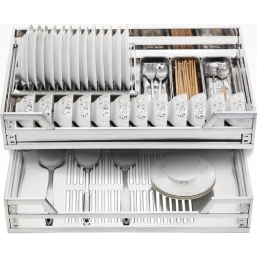 Pull basket kitchen cabinet 304 stainless steel double buffer drawer kitchen cabinet seasoning dish bowl basket