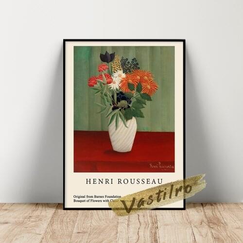 Henri Rousseau Exhibition Poster, Bouquet Of Flowers With China Asters And Tokyos Wall Picture, Rousseau Vintage Plant Prints