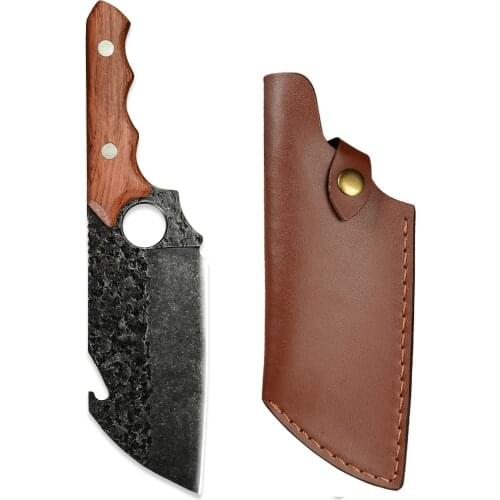 XYJ Chef Boning Knife with Leather Sheath Bottle Opener Design Sharp Meat Cleaver Butcher Kitchen Knife for Kitchen Camping BBQ