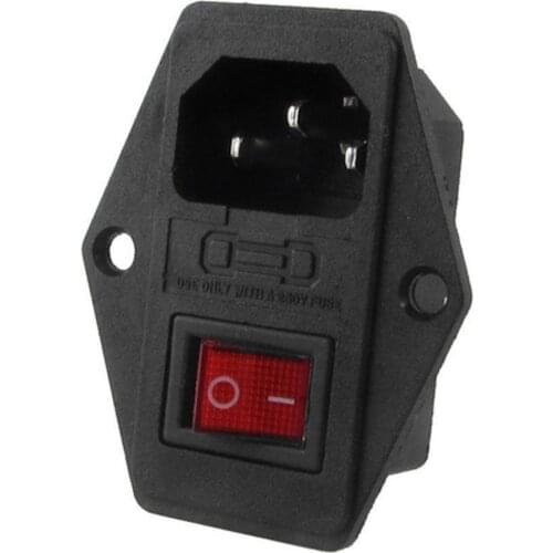 YOCOMYLY 10pcs Black Plastic Housing AC 250V 15A 3 Pins C14 Power Socket w Red Rocker Switch
