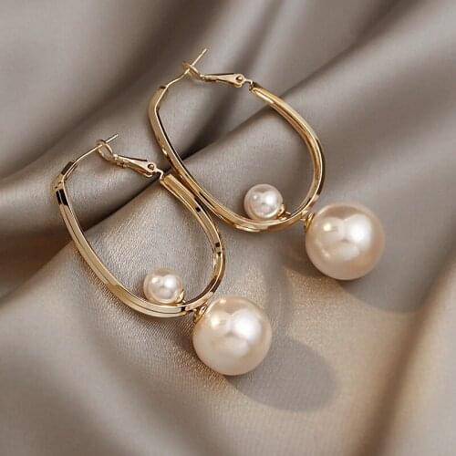 925 Silver Needle Korean Retro Geometric Pearl Cute Earrings For Women Fashion Party Jewelry Decoration 2021 Trend New