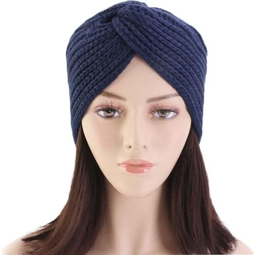 Women Turban Knot Headwrap Winter Woolen Turban Hat Cross Twisted Cap National Costume Hat JL