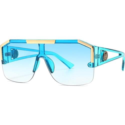 2021 Fashion Luxury Brand Oversized Square Sunglasses Men Women Vintage Metal Big Frame Semi-Rimless One Lens Sun Glasses UV400