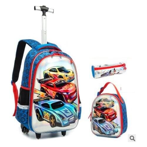 3D Children school wheeled backpack for boys kids student trolley bags set kids School Rolling backpack school trolley backpack