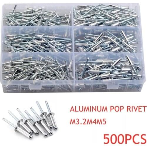 500pcs Pop Rivets Aluminium Assortment Kit M3.2 M4 M5 Open Aluminum Pull Nail Flat Round Head Blind Rivets GB12618