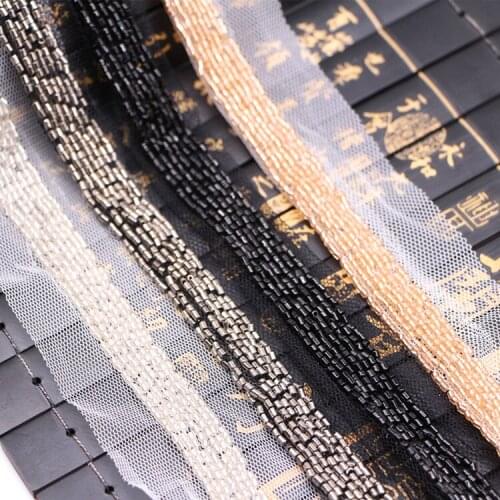 1.5cm 170cm/lot Beads Tapes Lace Handmade Accessory Heavy Hand-beads Lace Mesh Ribbon Accessories Z105