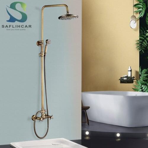 Antique Brass Wall-mounted Bathroom Faucet Round Shower Faucet Claw Adjuster With Hand Shower Bathroom Faucet