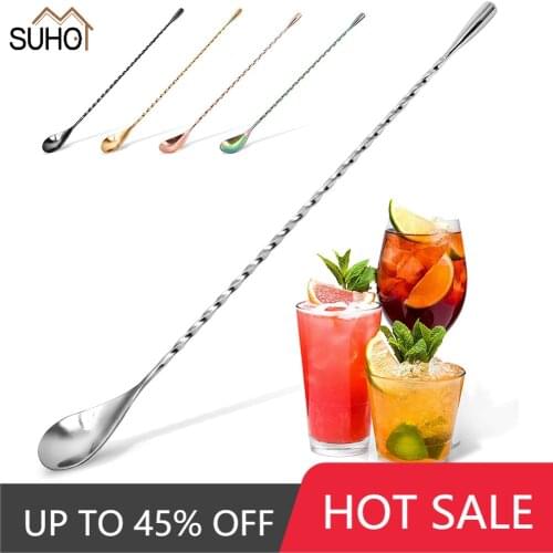 Stainless Steel Bar Cocktail Spoon Spiral Pattern Cocktail Shaker Professional Bar Bartender Spoon Cocktail Set Tool Bar Tools