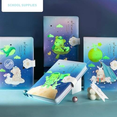 Luminous Magnetic Buckle Notebook B6 Leather Illustration Color Page Hand Ledger Creative PU Journal Diary