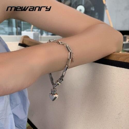 Mewanry 925 Sterling Silver Bracelet New Trend Elegant Creative Vintage Splicing Chain Love Pendant Party Jewelry Birthday Gifts