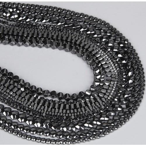 Natural Faceted Black Hematite Stone Beads Square Round Loose Heart Spacer Beads For Jewelry DIY Making Charm Bracelet Necklace