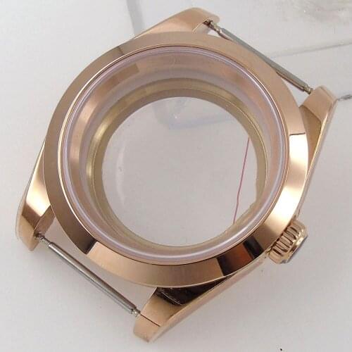 39mm Sapphire glass Rose Gold Plated Watch Case Fit For NH35 NH36 Miyota 8215 Mingzhu 2813 3804 Movement Screw Crown