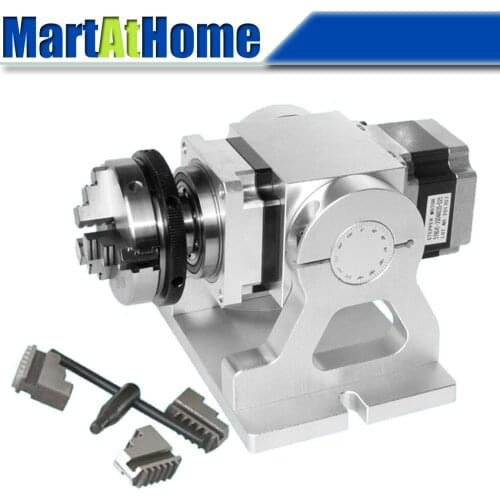 CNC Laser Marking Machine 4th Rotary Indexer Axis 10:1 Elevation Angle Adjustable with 65 Chuck & 2-Phase 3N.m 57 Stepper Motor