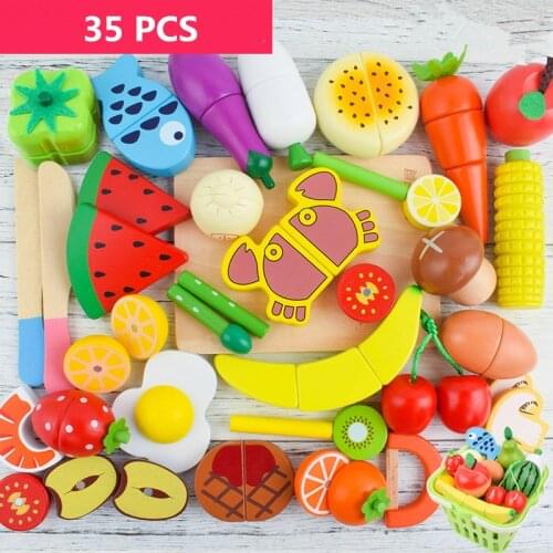 Wooden Food Kitchen Toys Cut vegetables Fruits And Vegetables With Magnet Toys Breakfast Childrens Educational Toys Gifts