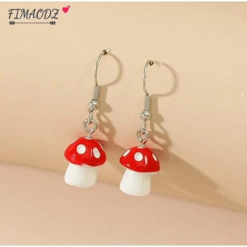 FIMAODZ Mini Mushroom Earrings for Girls Female Lovely Plant Drop Earrings Party Jewelry