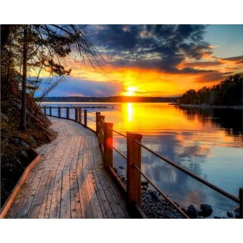 GATYZTORY Frame Diy Painting By Numbers Sunset Lake Landscape Picture By Numbers Modern Wall Art Canvas Painting Acrylic Paint A