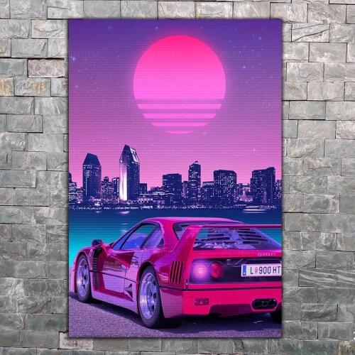 Home Decoration Vaporwave Canvas Painting Retrowave Wall Art Neon Poster Modular Luxury Car Picture Frame For Bedside Background