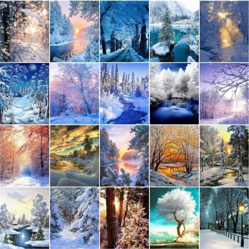 HUACAN DIY Coloring By Number Tree Hand Painted Painting Art Gift Unique Gift Picture By Number Winter Scenery For Living Room