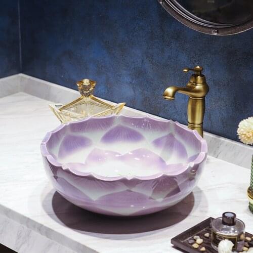 China Ceramic Art Basin Sinks Counter Top Wash Basin lotus pattern Bathroom Sinks ceramic wash basin