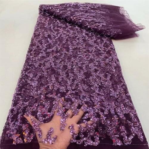 Red African Lace Fabric 5 yards 2021 Nigerian Lace French Lace Net Fabric Embroidered Beads Sequins Lace Fabric African Wedding