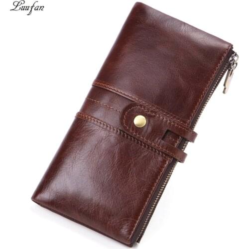 Luufan 2020 New long wallet men Women genuine leather clutch purse card holder money bag portemonnee zipper hasp phone wallet