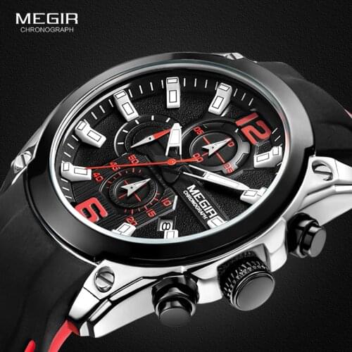 MEGIR Chronograph Quartz Men Watch Clock Relogio Masculino Luxury Brand Silicone Army Military Sport Watches Mens Saat 2053