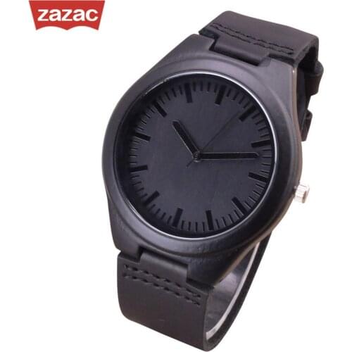 Hot Sale Mens Black Natural Wooden Watch Genuine Leather Wristwatch Good Quality Quartz Wristwatches Wood Watch Top Gift Item
