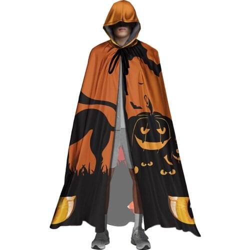 Happy Halloween Hooded Capes for Unisex Gothic Pumpkin Bat Harajuku Cats Brand Design Loose Cloak Full Length Cosplay Costumes