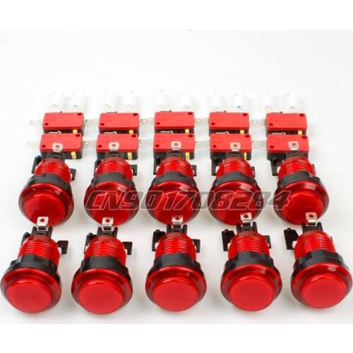 10x New 30mm Arcade LED lights Push Buttons With Micro Switch For Arcade PC Game Joystick Mame Jamma Games Red Colors