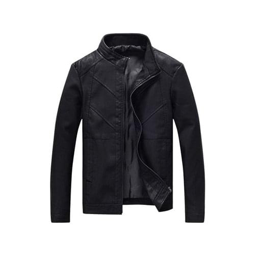 Autumn Winter Mens PU Leather Jackets Mens Solid Collar Motorcycle Coats Mens Faux Biker Leather Windbreaker Jackets