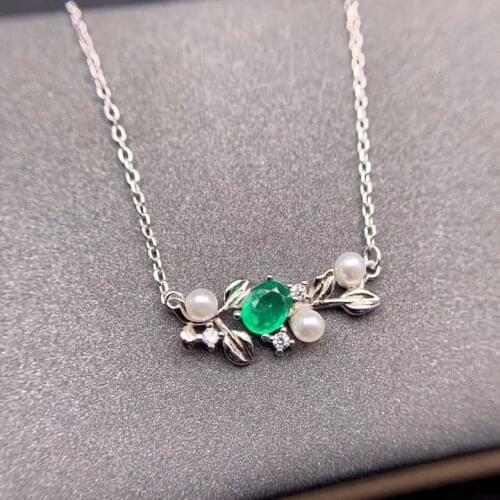 Luxurious leaf flower Natural green Emerald Necklace natural gemstone Pendant Necklace S925 silver girls women party Jewelry