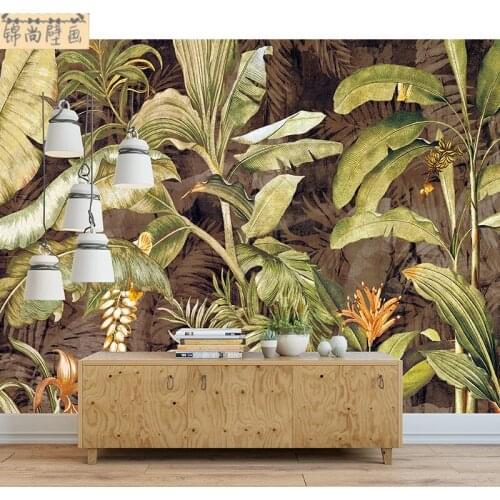 Custom Thai wallpaper personalized retro banana leaf living room TV background wall hotel decorative mural papel DE parede