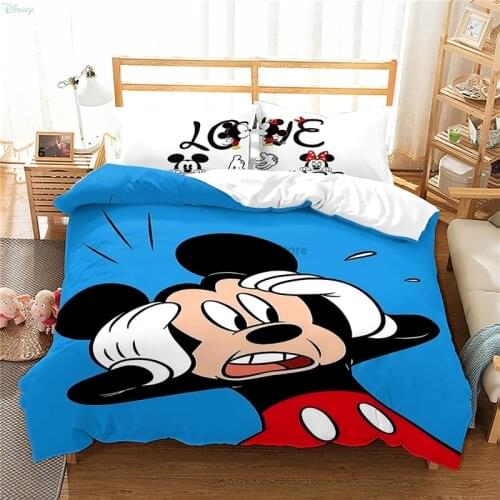Kawaii Blue Mickey Mouse Bedding Printed Disney Bed Linen Adult Children Bed Set Duvet Cover Set Pillowcase Single Double Sizes
