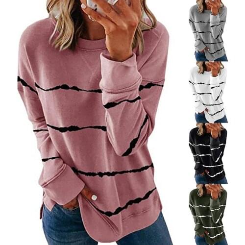 Casual Women Sweatshirt Long Sleeve O Neck Tie Dye Stripes Print Pullover Blouse Sweatshirt Women Fashion Loose Korean Style