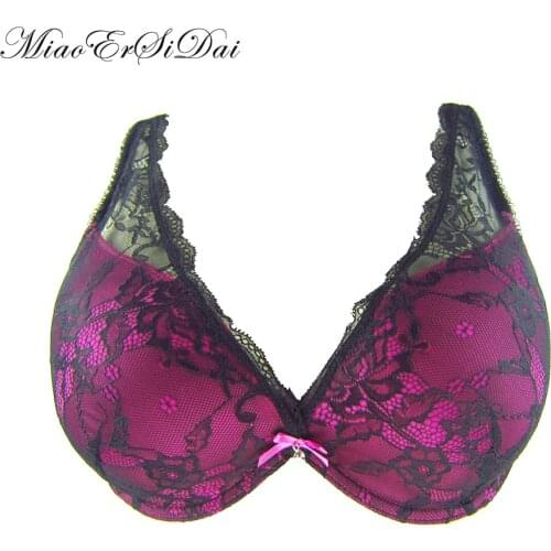 MiaoErSiDai Plus Size Bra Full Coverage Floral Lace Cover Ultra Boost Bralette 38 40 42 44 46 B C D DD DDD