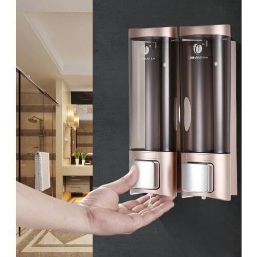 Manual Hand Soap Dispenser Wall Mount Double Liquid Shampoo Shower Gel Dispenser Hand Cleanser Washroom Lotion Dispenser