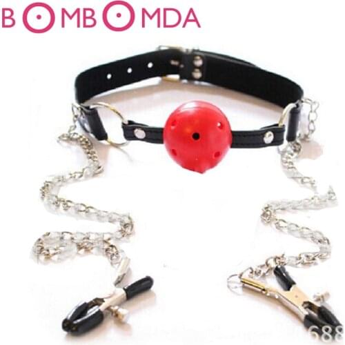 Adult Sex Supplies Nipple Clamps Adjustable Mouth Ball Stopper Mouth Ball Gag With Nipple Clamps Oral Fixation Mouth Stuffed O3