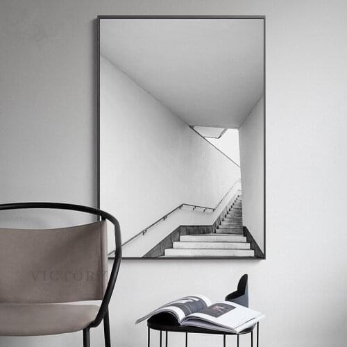 Modern Building Staircase Wall Art Canvas Painting Black and White Posters Prints Wall Picture for Living Room Morden Home Decor