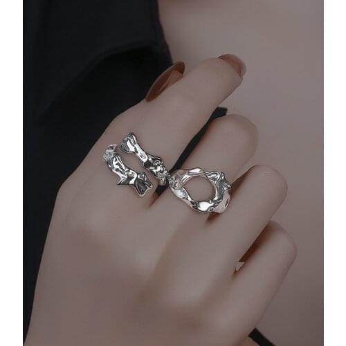 Vintage Irregular Tin Foil Silver Color Adjustable Index Finger Rings For Women Chunky Narrow Bling Girl Geometric Jewelry Gifts