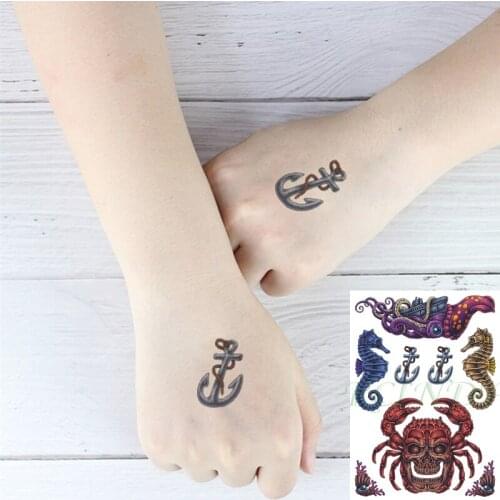 Waterproof Temporary Tattoo Sticker Octopus Boat Seahorse Skull Crab Anchor Shell Flash Tatoo Fake Tatto Art for Men Women