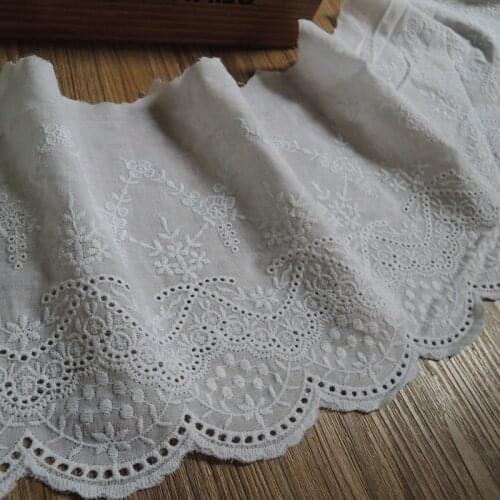 3Y-14Yard/lot 100% Cotton Cloth Embroidered Home Fabric Curtain DIY Lace Trim 19CM Wide Clothing Accessories Ivory White